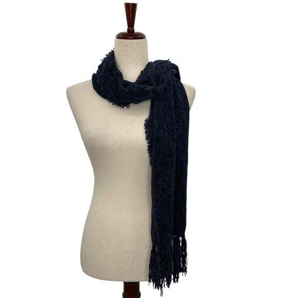 NEW Style & Co Navy blue chenille Scarf Fringe Trim Soft Cozy Dark Oblong Dark - Picture 9 of 13